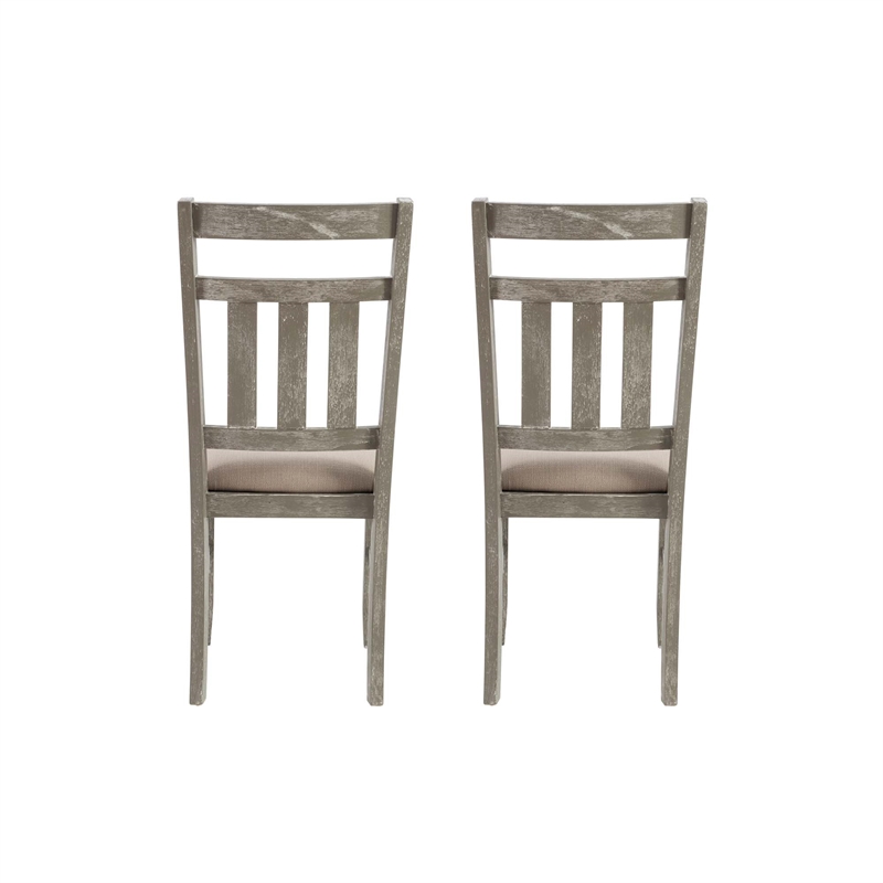 Pemberly Row Dining Set with Table and 6 Slat Back Chairs in Weathered Gray Wood