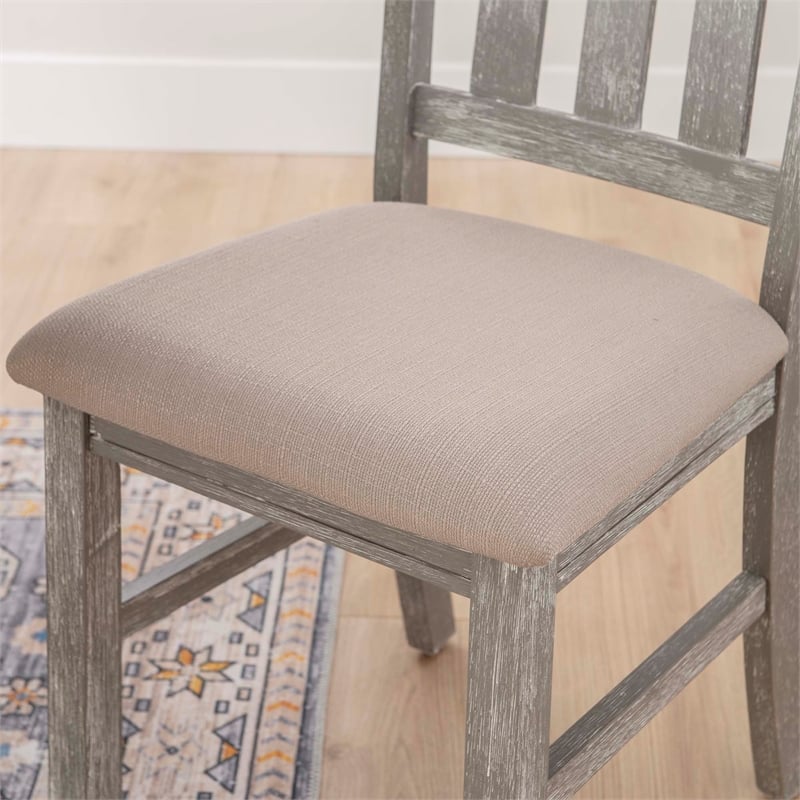 Pemberly Row Dining Set with Table and 6 Slat Back Chairs in Weathered Gray Wood
