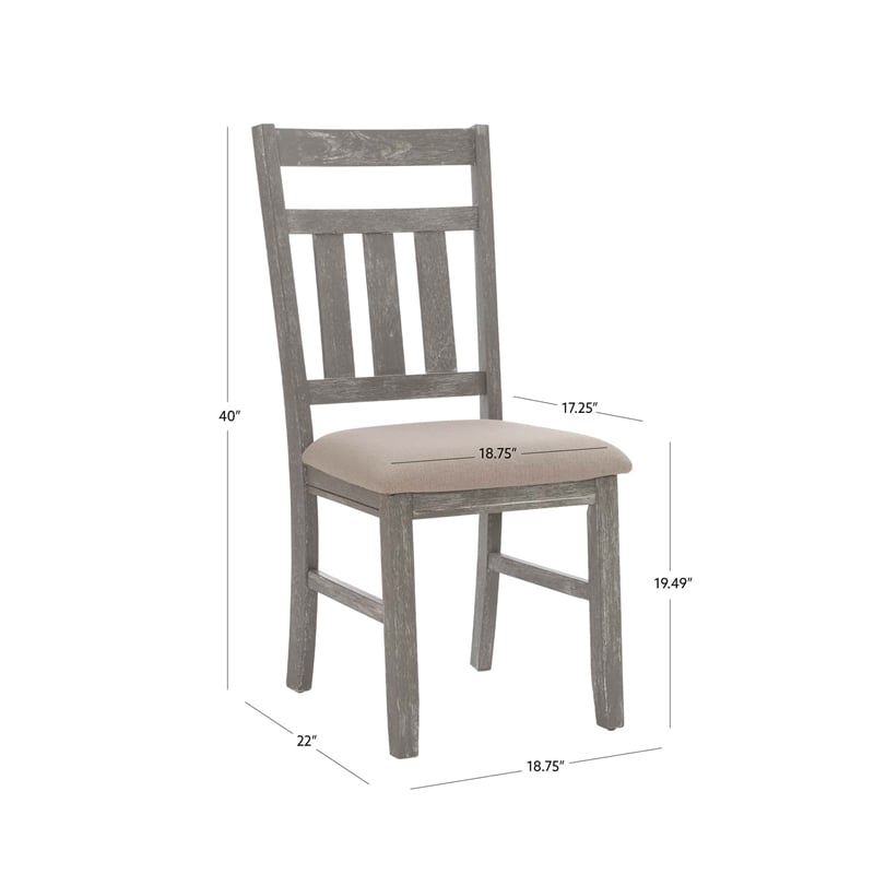 Pemberly Row Dining Set with Table and 6 Slat Back Chairs in Weathered Gray Wood