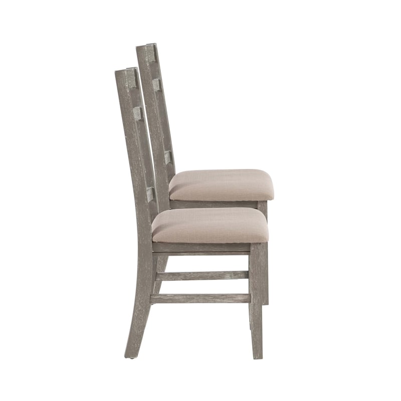 Pemberly Row Dining Set with Table and 6 Slat Back Chairs in Weathered Gray Wood