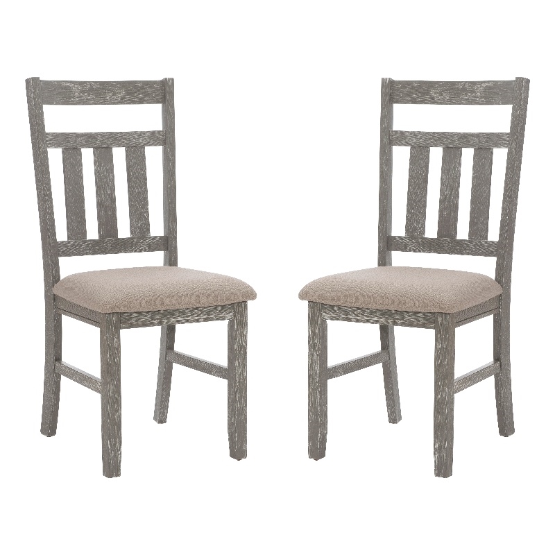 Pemberly Row Dining Set with Table and 6 Slat Back Chairs in Weathered Gray Wood