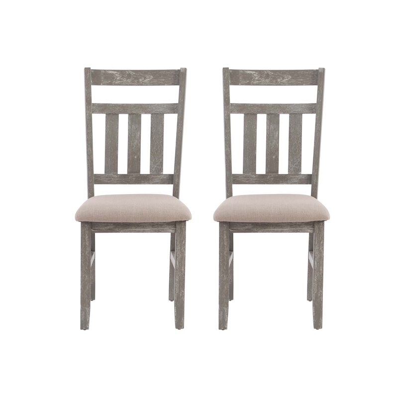Pemberly Row Dining Set with Table and 6 Slat Back Chairs in Weathered Gray Wood