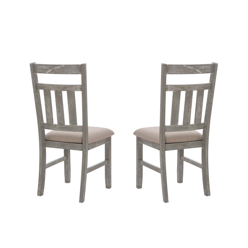 Pemberly Row Dining Set with Table and 6 Slat Back Chairs in Weathered Gray Wood