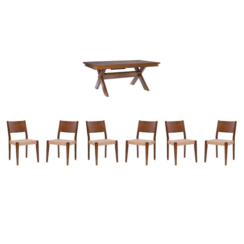 Pemberly Row 7-Piece Dining Set with Expandable Table and Woven Seat Chairs