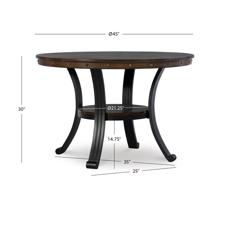 Pemberly Row 5-Piece Dining Set with Rustic Table and 2 Folding Chairs