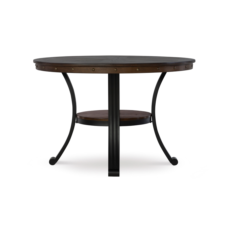 Pemberly Row 5-Piece Dining Set with Rustic Table and 2 Folding Chairs
