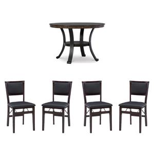 Pemberly Row 5-Piece Dining Set with Rustic Table and 2 Folding Chairs