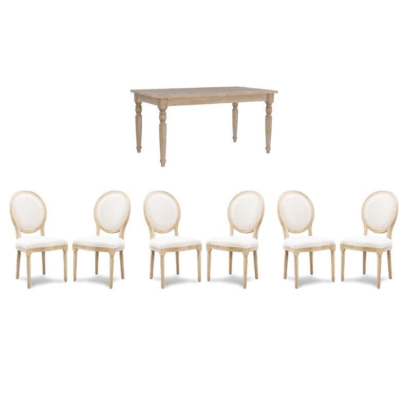 Pemberly Row Dining Room Set - 6 Upholstered Chairs and Oak Wood Table
