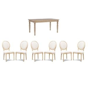 Pemberly Row Dining Room Set - 6 Upholstered Chairs and Oak Wood Table