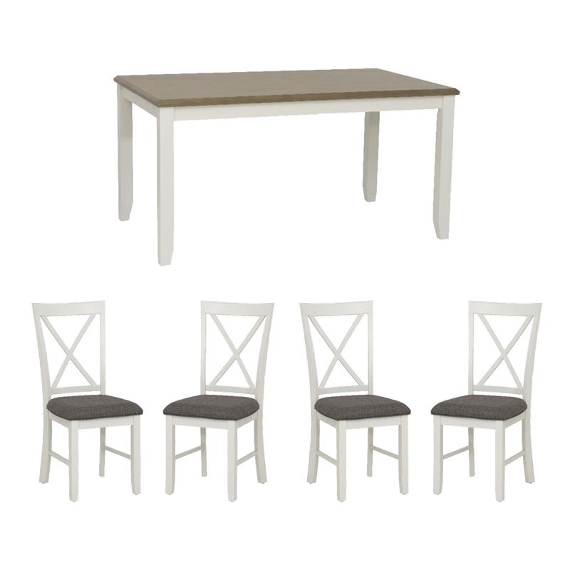 Pemberly Row 5-Piece Rustic Dining Set with Table and X-Back Chairs