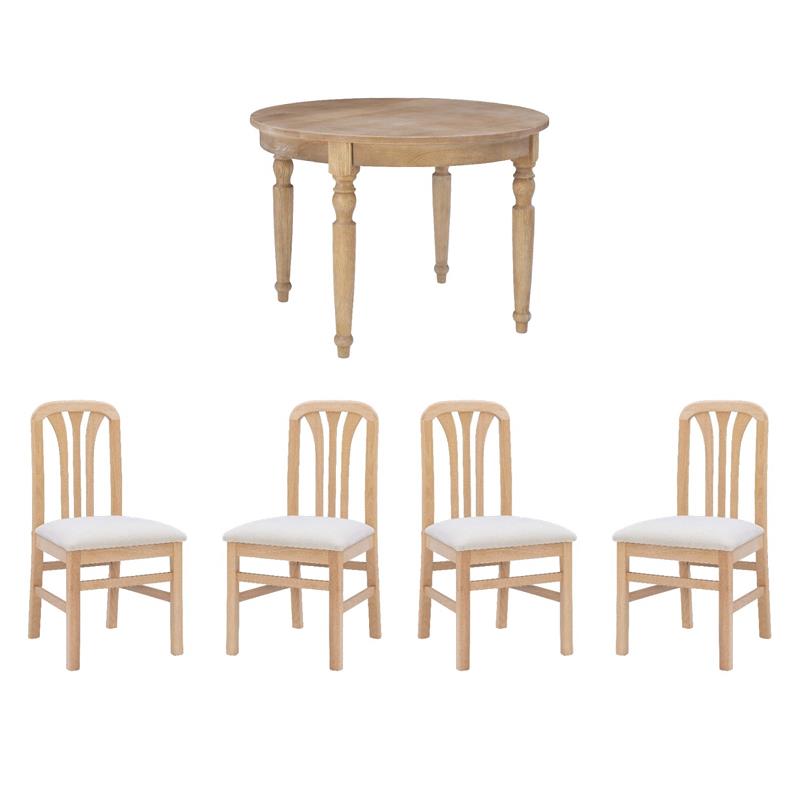 Pemberly Row 5-Piece Dining Set - Oak Table & Slat Back Chairs in Natural