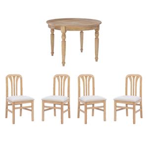 Pemberly Row 5-Piece Dining Set - Oak Table & Slat Back Chairs in Natural