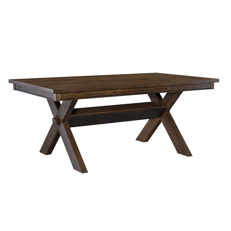 Pemberly Row Rustic Dining Table and 6 Faux Leather Slat Back Chairs Set
