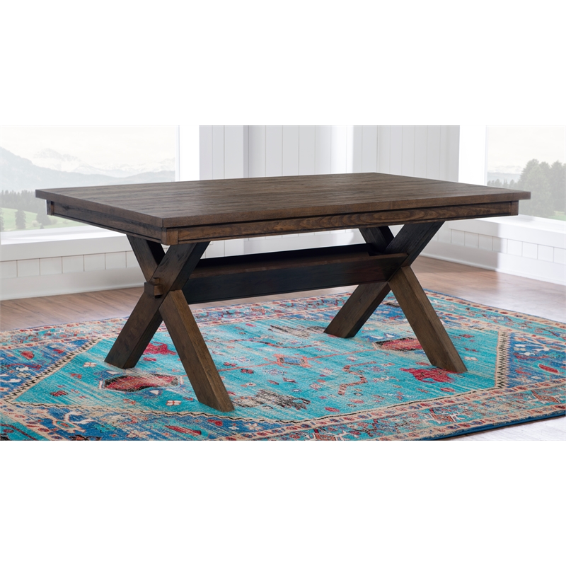 Pemberly Row Rustic Dining Table and 6 Faux Leather Slat Back Chairs Set