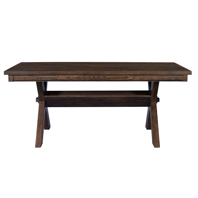 Pemberly Row Rustic Dining Table and 6 Faux Leather Slat Back Chairs Set