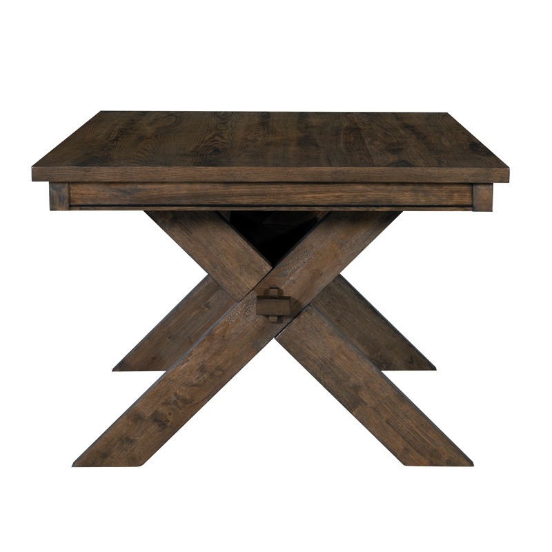 Pemberly Row Rustic Dining Table and 6 Faux Leather Slat Back Chairs Set