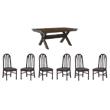 Pemberly Row Rustic Dining Table and 6 Faux Leather Slat Back Chairs Set