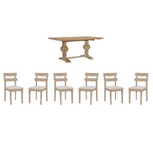 Pemberly Row 7-Piece Dining Set - Double Pedestal Table & 6 Ladder Back Chairs