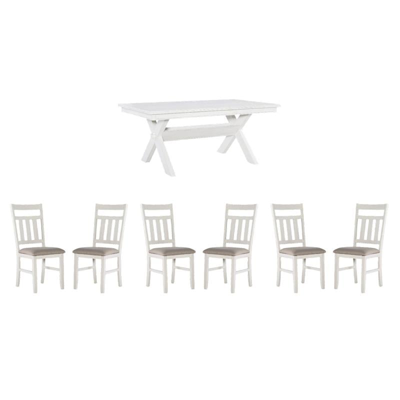 Pemberly Row Dining Set - Smokey White Table and 6 Chairs
