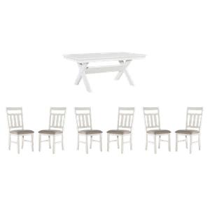 Pemberly Row Dining Set - Smokey White Table and 6 Chairs