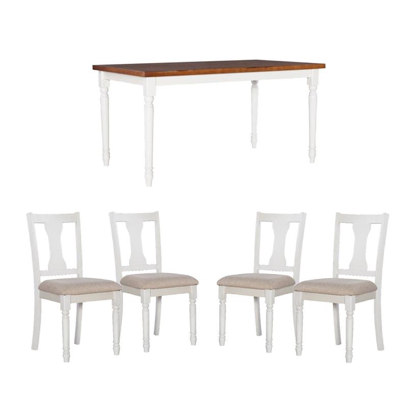 Pemberly Row 5Pc Dining Set with White and Honey Brown Table and 4 Chairs