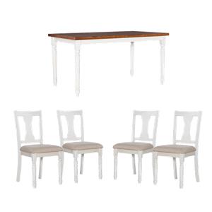 Pemberly Row 5Pc Dining Set with White and Honey Brown Table and 4 Chairs