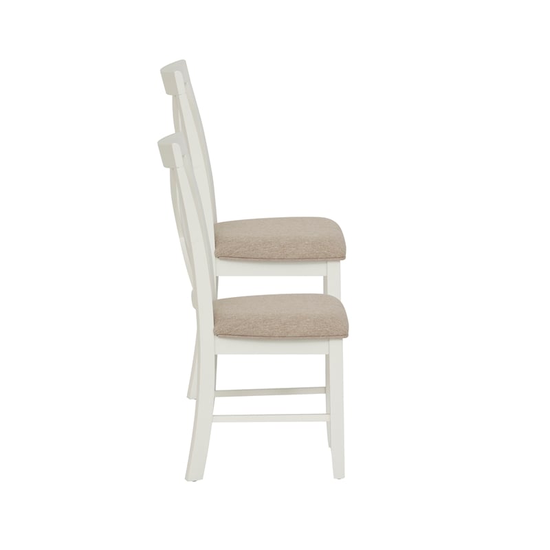 Pemberly Row Dining Set of Table and 4 X-Back Chairs - White and Brown Wood