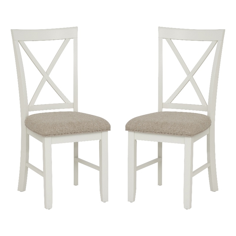 Pemberly Row Dining Set of Table and 4 X-Back Chairs - White and Brown Wood