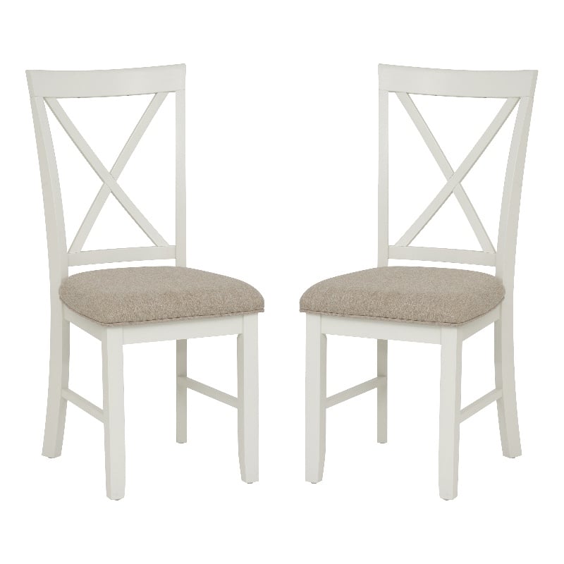 Pemberly Row Dining Set of Table and 4 X-Back Chairs - White and Brown Wood
