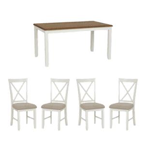 Pemberly Row Dining Set of Table and 4 X-Back Chairs - White and Brown Wood