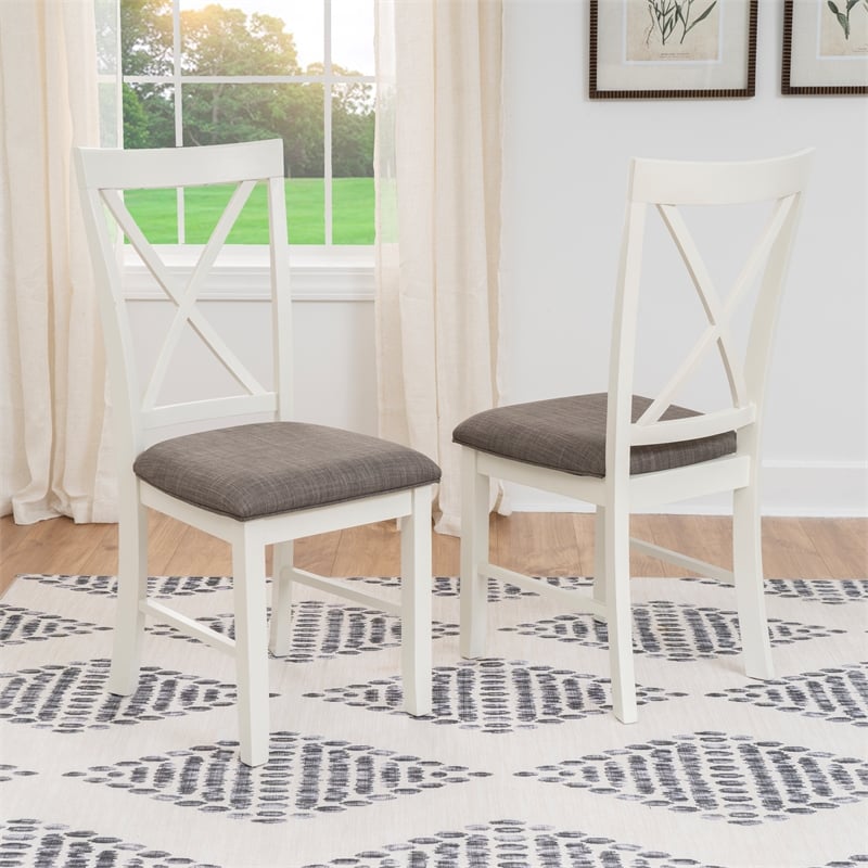 Pemberly Row Dining Set of White and Gray Table with 4 X-Back Chairs