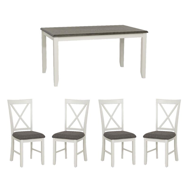 Pemberly Row Dining Set of White and Gray Table with 4 X-Back Chairs
