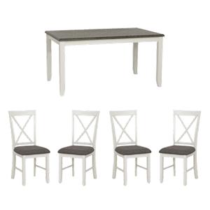 Pemberly Row Dining Set of White and Gray Table with 4 X-Back Chairs