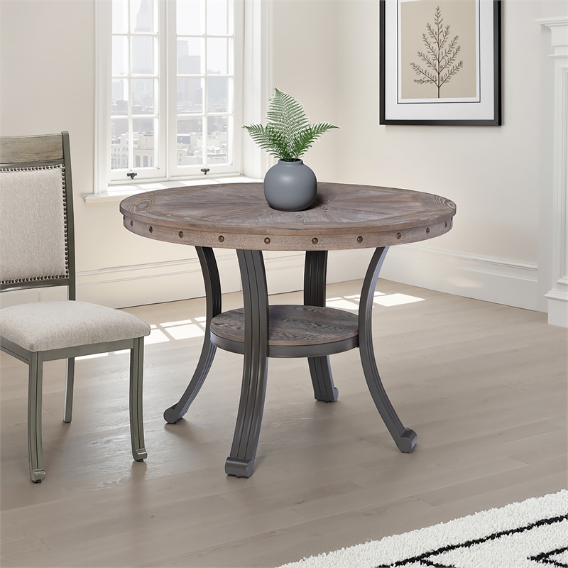 Pemberly Row Pewter Dining Set with Round Table and 4 Side Chairs