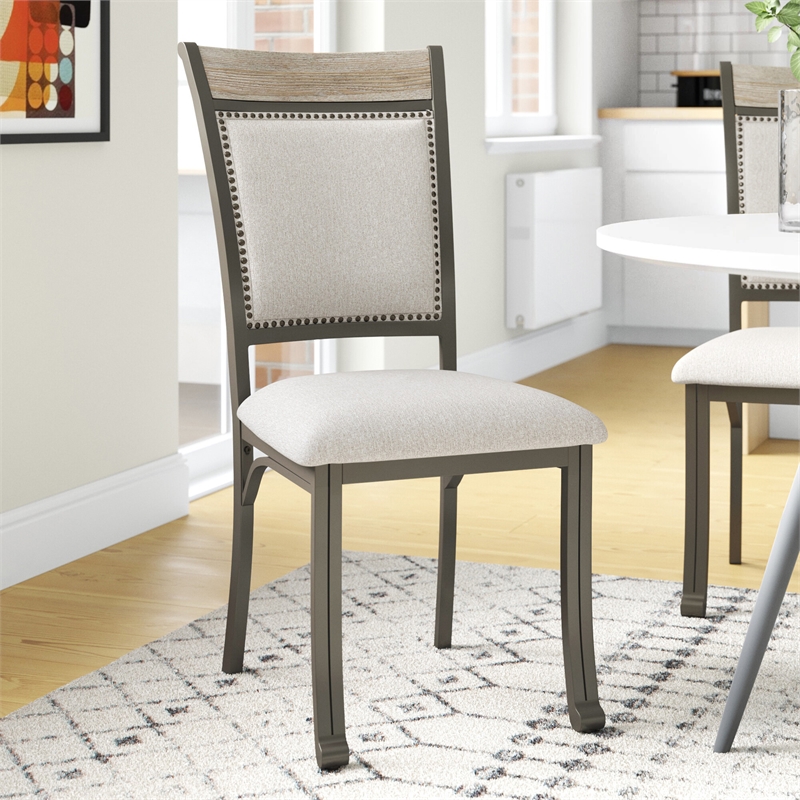 Pemberly Row Pewter Dining Set with Round Table and 4 Side Chairs