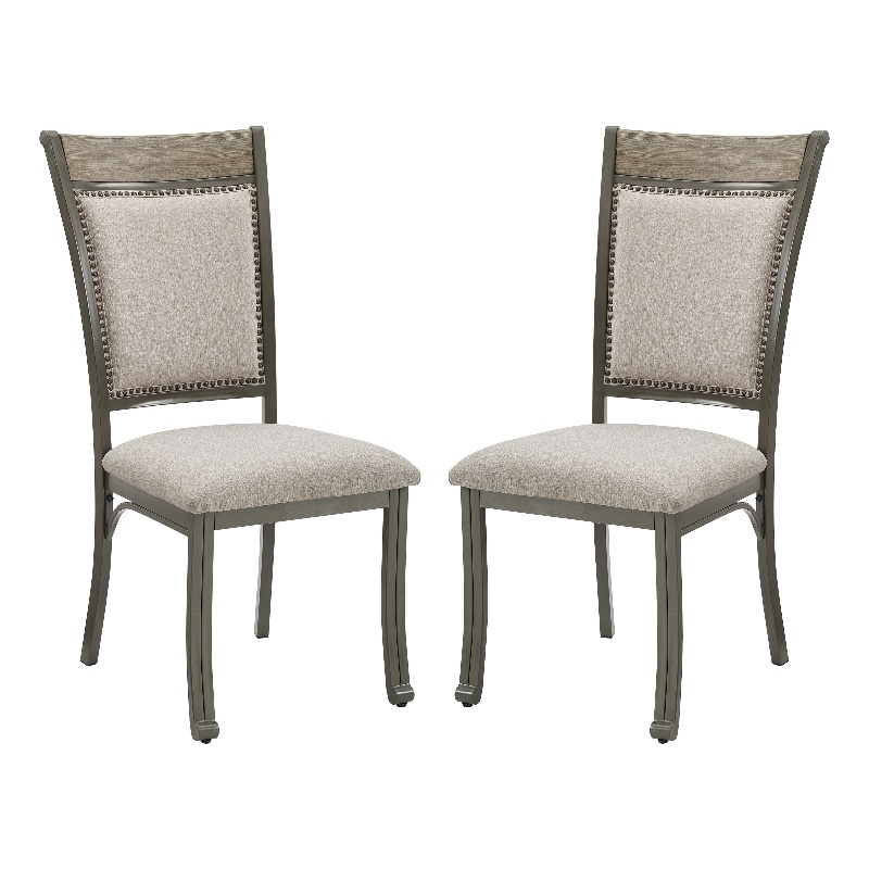 Pemberly Row Pewter Dining Set with Round Table and 4 Side Chairs