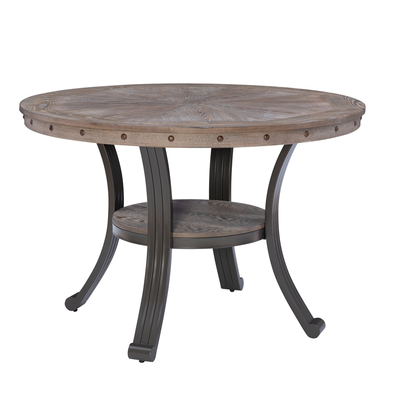 Pemberly Row Pewter Dining Set with Round Table and 4 Side Chairs