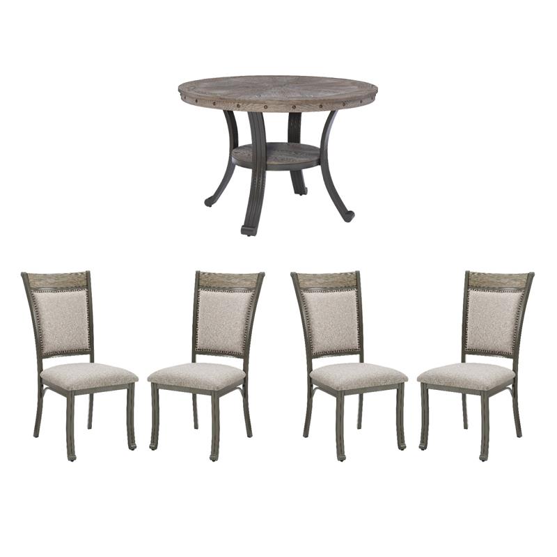 Pemberly Row Pewter Dining Set with Round Table and 4 Side Chairs