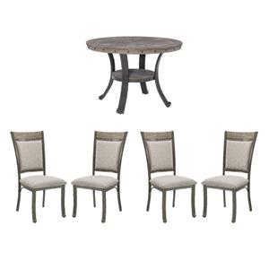 Pemberly Row Pewter Dining Set with Round Table and 4 Side Chairs