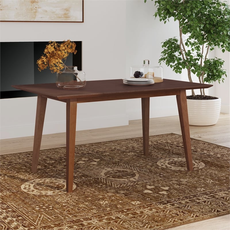 Pemberly Row Dining Table and Set of 4 Dining Chairs in Brown with Woven Seats