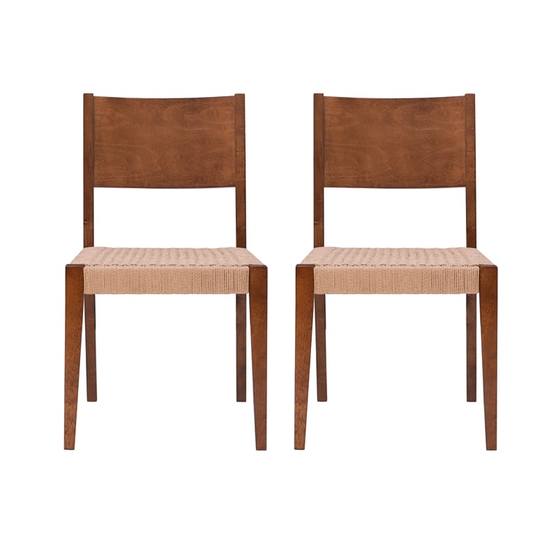 Pemberly Row Dining Table and Set of 4 Dining Chairs in Brown with Woven Seats