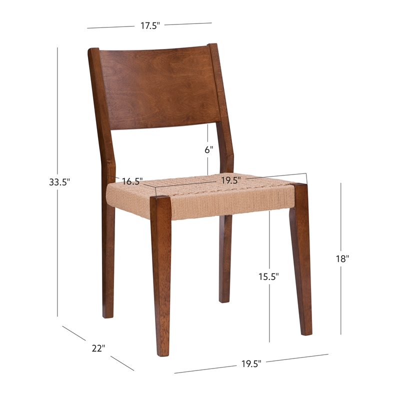 Pemberly Row Dining Table and Set of 4 Dining Chairs in Brown with Woven Seats