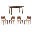Pemberly Row Dining Table and Set of 4 Dining Chairs in Brown with Woven Seats