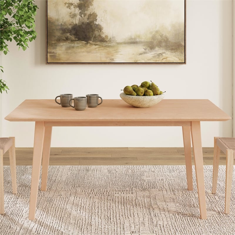 Pemberly Row Dining Set of Table & 4 Woven Seat Chairs in Natural Brown Wood