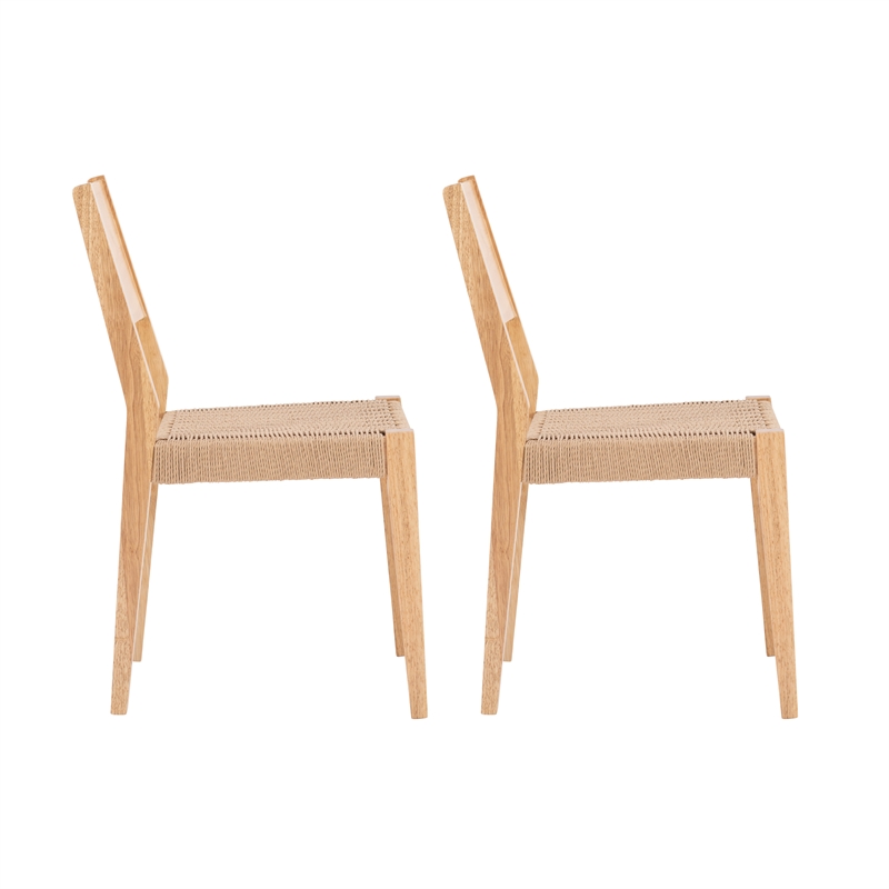 Pemberly Row Dining Set of Table & 4 Woven Seat Chairs in Natural Brown Wood
