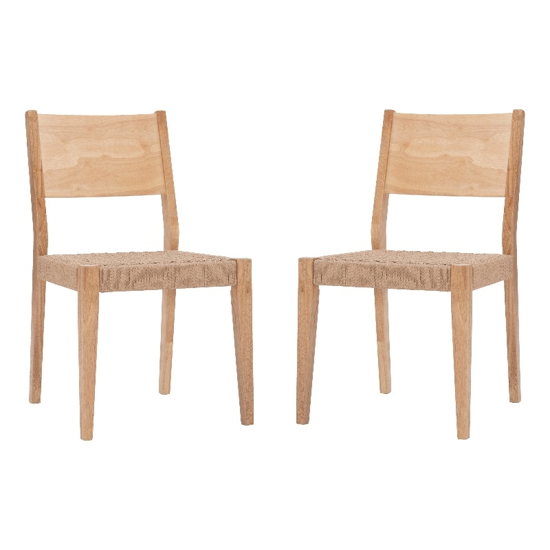 Pemberly Row Dining Set of Table & 4 Woven Seat Chairs in Natural Brown Wood