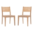 Pemberly Row Dining Set of Table & 4 Woven Seat Chairs in Natural Brown Wood