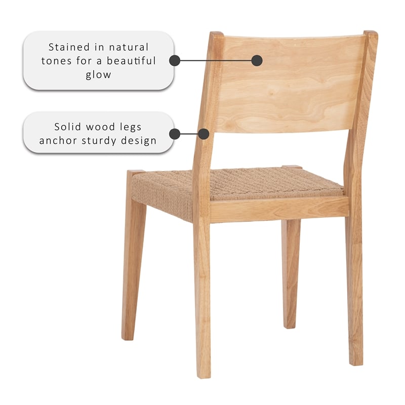 Pemberly Row Dining Set of Table & 4 Woven Seat Chairs in Natural Brown Wood