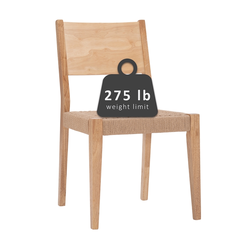 Pemberly Row Dining Set of Table & 4 Woven Seat Chairs in Natural Brown Wood