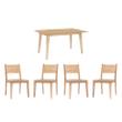 Pemberly Row Dining Set of Table & 4 Woven Seat Chairs in Natural Brown Wood